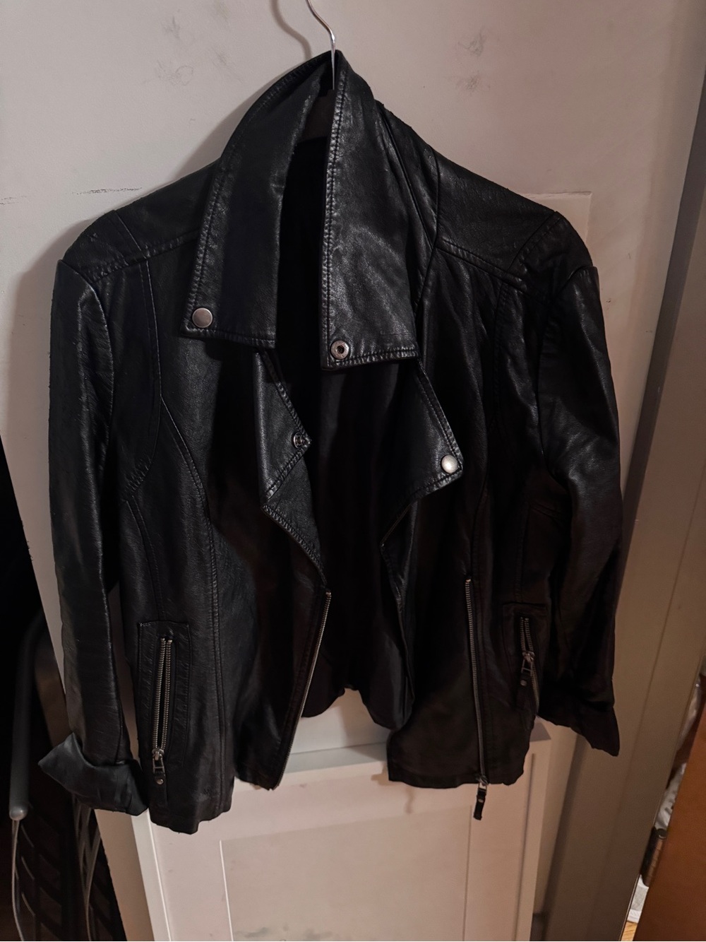 Classic Black faux Leather Jacket - Women's Moto Coat